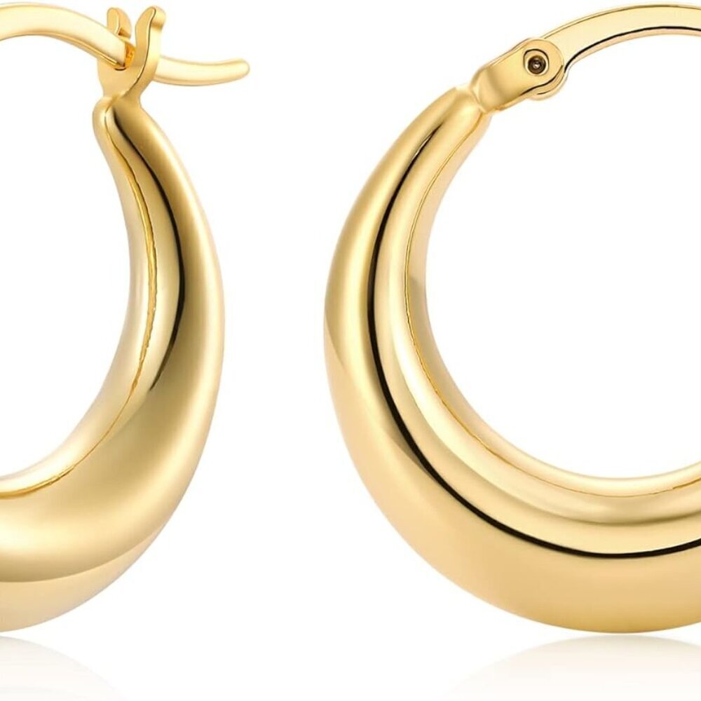 Hypoallergenic 14K Gold Plated Hoops - Lightweight & Perfect for Sensitive Ears